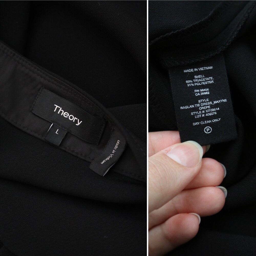 Theory Size L Maxyne Crepe Shift Dress Raglan 3/4 Sleeve Black - Picture 3 of 10
